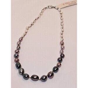 Peyote Bird Iridescent Silver & White Freshwater Pearls On Yarn Necklace 18" NWT